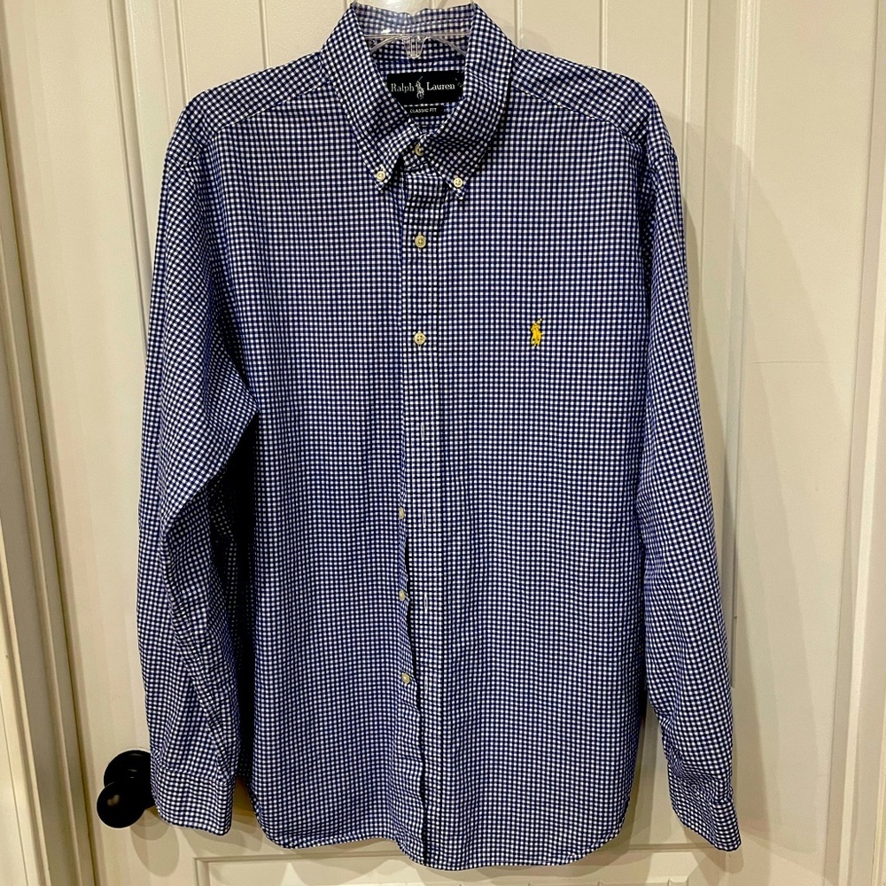 Ralph Lauren Blue Stripe Button Up Classic Fit Men's Size XL